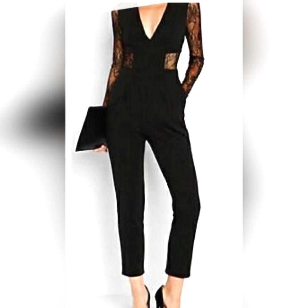 Express Black Lace Cutout Jumpsuit